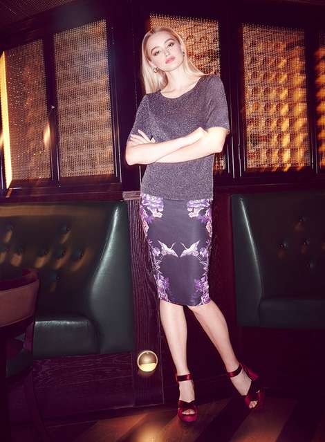 Purple printed bodycon skirt